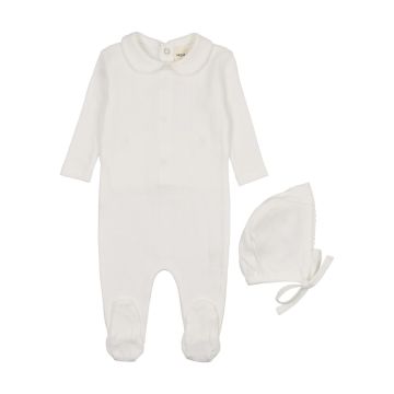 Mema Knits Pointelle Footie + Bonnet