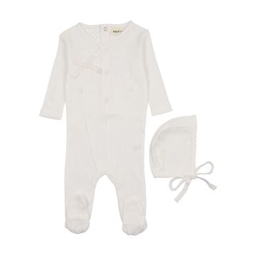 Mema Knits Pointelle Heart Footie + Bonnet