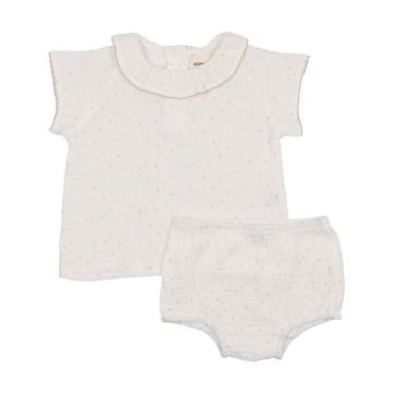 Mema Knits Gauze Collared Shirt + Bloomer Winter White/Rose