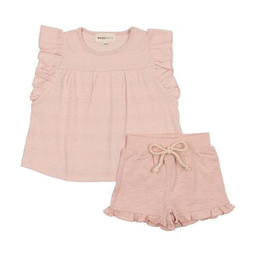 Mema Knits Girls Ruffled Tee + Shorts Rose