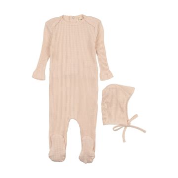 Mema Knits Picot Edge Textured Footie + Bonnet