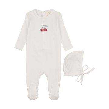 Mema Knits Embroidered Cherry Footie + Beanie