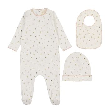 Mema Knits Floral Collared Footie + Beanie Mema Knits Floral Collared Footie + Beanie
