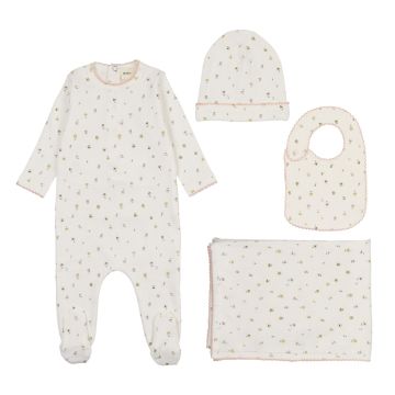 Mema Polka Dot Floral Footie & Beanie & Bib - Floral Pink Mema Polka Dot Floral Footie & Beanie & Bib - Floral Pink