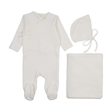 Mema Knits Velour Mock Wrap Footie 3 pc Set