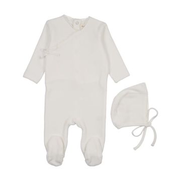Mema Knits Velour Mock Wrap Footie + Bonnet