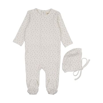 Mema Knits Velour Cherry Printed Footie+Bonnet
