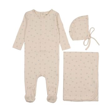 Mema Knits Printed Pointelle Footie 3 pc Set 
