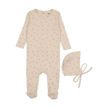 Mema Knits Printed Pointelle Footie + Bonnet