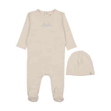 Mema Knits French Terry Embroidered Bebe Footie+Beanie