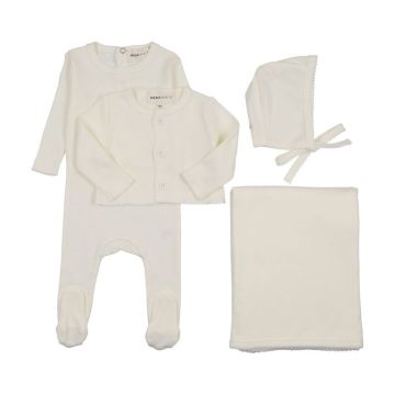 Mema Knits Pointelle Footie and Cardigan 4 pc Set 