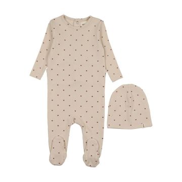 Mema Knits Heart Printed Footie+Beanie
