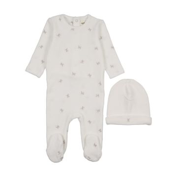Mema Knits Velour Scattered Cherries Footie+Beanie