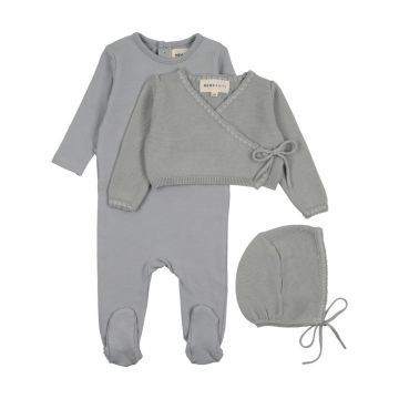 Mema Knits Embroidered Edge Knit Sweater/Bonnet + Base Footie