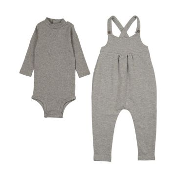 Mema Knits French Terry Overall+Mockneck Onesie Set 