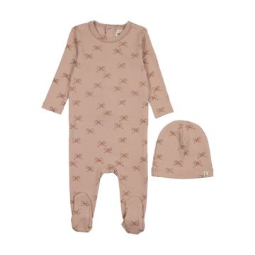 Mema Knits Bow Print Footie+Beanie