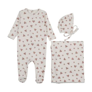 Mema Knits Floral Printed Footie 3 pc Set 