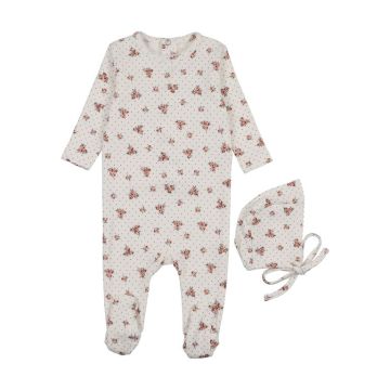 Mema Knits Floral Printed Footie+Bonnet