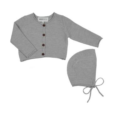 Mema Knits Cropped Knit Cardigan+Bonnet 