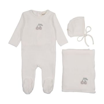 Mema Knits Velour Embroidered Cherry 3 pc Set