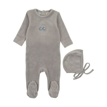 Mema Knits Velour Embroidered Cherry Footie+Bonnet