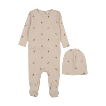 Mema Knits Teddy Bear Print Footie+Beanie