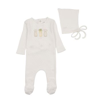 Bee and Dee Mason Jars Print Footie with Bonnet