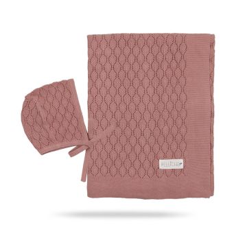 Peluche Fine Pointelle Blanket & Bonnet Mauve