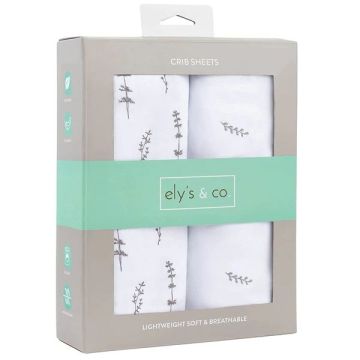 Ely's & Co 2 Pack Crib Sheets - Forest Grey Leaf with Floral