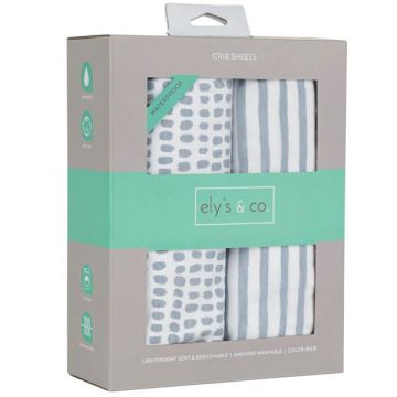 Ely's & Co Waterproof Crib Sheet Set - Blue Stripes and Splash