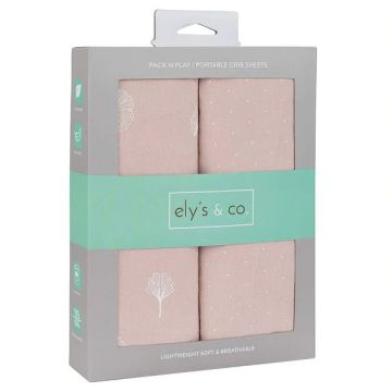 Ely's & Co Crib Sheet Set Pink Sheets - Ginkgo Leaf with white print