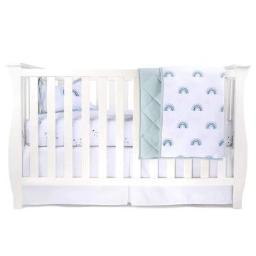 Ely's & Co 4 pc Crib Set - Blue Rainbow set - Blanket, pillow , dottie sheet and white skirt