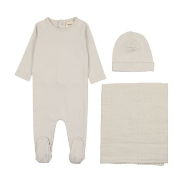 Mema Knits Raglan Polka Dotted Footie + Beanie - Pale Pink Mema Knits Raglan Polka Dotted Footie + Beanie - Pale Pink
