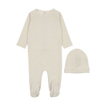 Mema Knits Raglan Polka Dotted Footie + Beanie - Pale Pink Mema Knits Raglan Polka Dotted Footie + Beanie - Pale Pink