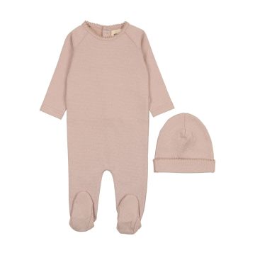 Mema Knits Raglan Polka Dotted Footie + Beanie - Cloud Mema Knits Raglan Polka Dotted Footie + Beanie - Cloud