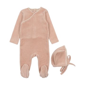 Mema Knits Velour Embroidered 3PC Set - Cream / Dove Blue Mema Knits Velour Embroidered 3PC Set - Cream / Dove Blue