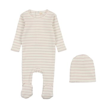 Bonjoy Ribbed Stripe Footie & Beanie - Mauve Bonjoy Ribbed Stripe Footie & Beanie - Mauve