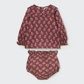 My Little Cozmo Bloom textured baby blouse And Bloomer Burgundy