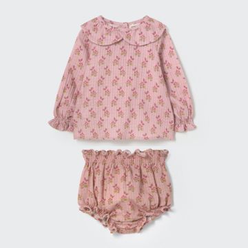 My Little Cozmo Bloom textured baby blouse And Bloomer Silver Pink