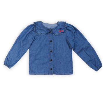Wander & Wonder Ruffle Collar Blouse Washed Denim