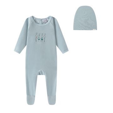 Oubon Velour Rabbit Print-Boy's Footie Set