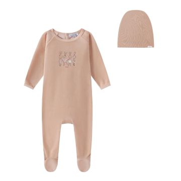 Oubon Velour Rabbit Print-Girls Footie Set