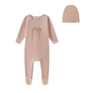 Oubon Pink Velour Shoes Print Footie Set