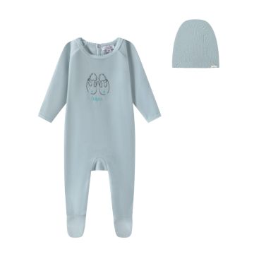 Oubon Blue Velour Shoes Print Footie Set