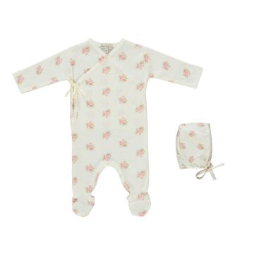 Bebe Organic Esme Wrap Overall/Bonnet Garden Pointelle