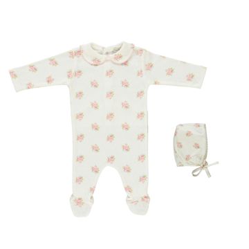 Bebe Organic Esme Collar Overall/Bonnet Garden Pointelle
