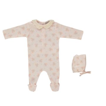 Bebe Organic Marie Collar Overall/Bonnet Summer Bouquet