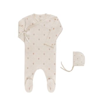 Ely's and Co Jersey Cotton Floral Grid Collection - Ivory/ Pink - Footie + Bonnet