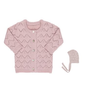 Kipp Chunky Pointelle Cardigan & Bonnet Set Lt Pink