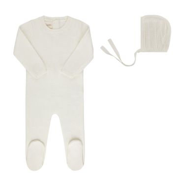 Looms Cable Pointelle Flat Footie+Bonnet